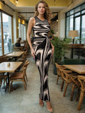 Sexy Bag Hip Dress 2025 New Fashion Round-Collar Elastic Body-Dupled Scarf Sleeveless Knitted Long