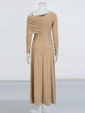 Bodydress Dress Women 2025 Autumn And Winter New Hanging Oblique Shoulder Design Folds Appear Slim Tea Break