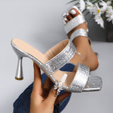 Zingj Size High Heel Slippers Female 2024 Summer Square Head Crocodile Pattern Stylish Women's Cool