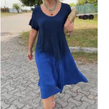 Women's Summer Short-Sleeved Korean Version Of The Design Of The Gradual Change Of Color In The Long T-Shirt Dress