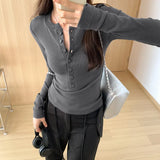 Single-Breasted White Long-Sleeved T-Shirt Women's Autumn New Stretch Slim Minority Bottomed