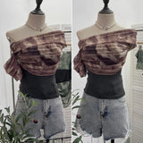 Shooting Can Wear Two-Wear Art Dizzy Net Yarn Spliced A Word Shoulder T-Shirt To Repair The Chest Short Babes Top