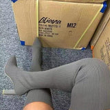 Autumn And Winter Sharp Head Thick And Knitted Knee Boots Woman 43 Large Elastic Long