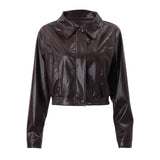 Zingj Women's Fall 2023 New Vintage Temperament Lapel Zipper PU Leather Casual Jacket