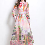 Senior Sense Printing Set Of Lantern Cuffed Shirt High Waist Swing Skirt Two