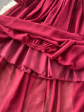 Vintage Purple/Green/Orange Women Draped Long Dress Elegant Ruffle Collar Hollow Out High Waist A-Line Vestidos