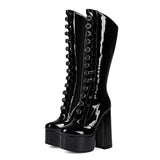 Punk Gothic Babes Lolita Black Leather Buckle Thick And Large Size Girl Cool Boots