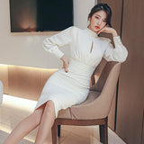 Women Elegant Bodycon White Dress Female Korean Style Pencil Vestdios Casual Lady Sexy Party