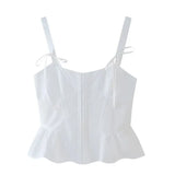 Women's Clothing INS Net Red Explosion White Bow Repair Body Slim Thin Sling
