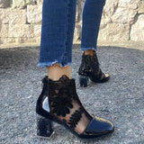 Spring And Summer New Lace Flower Mesh Women Cool Boots Crystal High Heel Head Hollow Roman