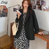 Women Double-breasted Solid Long Sleeve Chiffon All-match Spring Elegant Summer Korean Style Loose Ladies Outwear