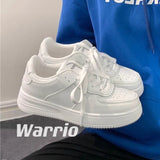 White Shoes 2025 Spring And Autumn New Thick-Soled Pure White Round Head Shoes Students Tied Casual