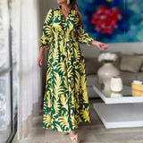 Zingj New Autumn And Winter Dress With Waist Cover Bohemian Print Long Sleeve High Line Dress-Outfit