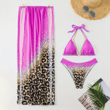 2024 New Fixed-Print Leopard Print Three-Piece Mesh Dress