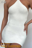 Elegant Halter Knitted Mini Dress for Women Fashion Outfits Party Club Sexy Sleeveless Bodycon Dresses
