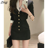 Y2k Mini Skirt Set Women Casual Korean 2 Piece Dress Set Crop Tops Jacket Tops + Short Skirts Elegant Suit 2022 Autumn