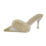 High And Slippers Women Wear Velvet New Pointed Half-Tug Korean Version Of The Tip Tip And High Heel