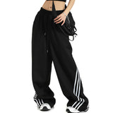 Zingj Striped Black Wide-Leg Sweatpants Female Spring Retro Casual Loose Feeling Drag The Floor Pants