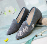 Zingj Shoes Single Shoes Lotus Embroidered Cloth Shoes With Cheongsam Pointed Muller Women's Shoes Spring And Autumn