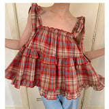 Lace Up Sleeveless Plaid Cami TopOutfit