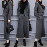 New Women's Clothing Autumn And Winter Two Sets Of Trousers With Trousers With Tyribs, Coat Broad Leg Trousers Casual Fashion Suit Women's