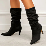 2025 Spring Big Show Wrinkled Side One Foot Velvet Fine And Female High Heels