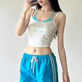 Wears Maiden Lace Spliced Pleated Sling Vest Summer Letter Printed Small Fresh