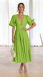 Zingj Years Leisure Fashion Trend Summer V Collar Waist Long Dress