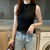 Vest Women's Half-High Collar Bottoming Shirt Summer Tight Sleeveless Knitting Top With A Small Sling Belt
