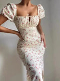 Women's Dresses French Vintage Dress Renovated Fork Long Bubble Sleeve