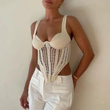 Zingj Hollow Out Inside The Jacket Spring 2024 New Fashion Fish Bone Bundle Waist Fish Bone Handmade Hook Flower Knit