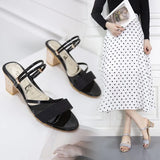 Version Of The Heel Sandals Woman 2025 New Comfortable Coarse Fashion Sleek One Shoe Two Wearing One-Character Buckle