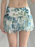 Babes Wind Screen Printing Irregular Lace Low-Rise Mini Skirt Holiday Thin Thin Short