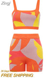 Women Knitted 2 Piece Summer Shorts Set Sleeveless Vintage Printed Crop Tank Top Elastic High Waist Shorts
