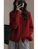 Woman Retro Hong Kong Flavor New Chic Korean Version Of The Collar Zipper Knitted Open Shirt Lazy Wind Loose Thick