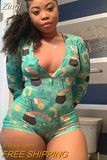 Hot Sale Women Sexy Stretchy Pajamas Long Sleeve V-Neck Pineapple Star Heart Printed Bodycon Summer Lady Jumpsuit