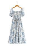 Women's Small Swallow Square Collar Pull Tight Short-Sleeved Dress