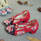 Zingj Not Include Shoe Box Single Shoes Swing Small Square Heel With A Word Retro Plate Buckle Lady Style Dance Shoes Embroidered Cloth