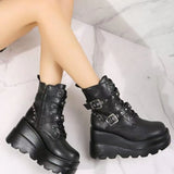 Boots Women 2025 Spring And Autumn New Fashion Rivel Belt Buckle Buckle High-Bottom High-Heeled Women's