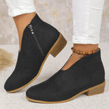 And Winter Leopard Tude Square Root Short Boots Side Zipper Round Head V Mouth Velvet Face Naked Boots