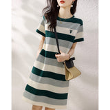 Striped Dress 2025 Summer New Korean Version Of Casual Simple Dress Showing Skinny Skin Dress