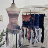 Irregular Bra Vest Wearing A Gradient Mesh Yarn Leaf Side Ribbon Bottom Sleeveless Top Lady