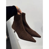 Temperament In Autumn And Winter 2025 Fine And Naked Boots Sleeve Elastic Thin Boots Kitten And Pointed Velvet Short Boots