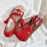 Zingj Not Include Shoe Box Single Shoes Inside The High Height Female Slope Heel High Heels Canvas Embroidered Cloth Shoes Women's Shoes Ethnic Flowers Build Buckle
