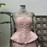 Vietnamese Niche Design With Fish Bone Thoracic + Bow Half Skirt Set Gentle Dating