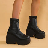 Zingj And Winter 2023 Fashion Thick Slope Heel Women's Short Boots Tube High Heel Water Platform Thin Elastic Boots Single