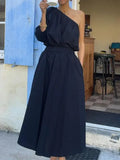 2025 Summer New Women's Fashion Inclined Shoulder Jacket Long Skirt Suit Two