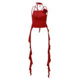 Zingj Hot Girl Pleated Three-Dimensional Flowers Hanging Neck Slim Vest 2023 Spring / Summer Pure Desire Sleeveless French Temperament
