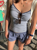 Fresh Wind Hit The Striped V-Neck Sling 2025 Summer To Send A Casual Short-Term Waistcoat New Women's