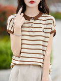 Polo Collar Short-Sleeved T-Shirt Women's 2025 New Fine-Spinning Wool Embroidered Age-Down Knitted Vest